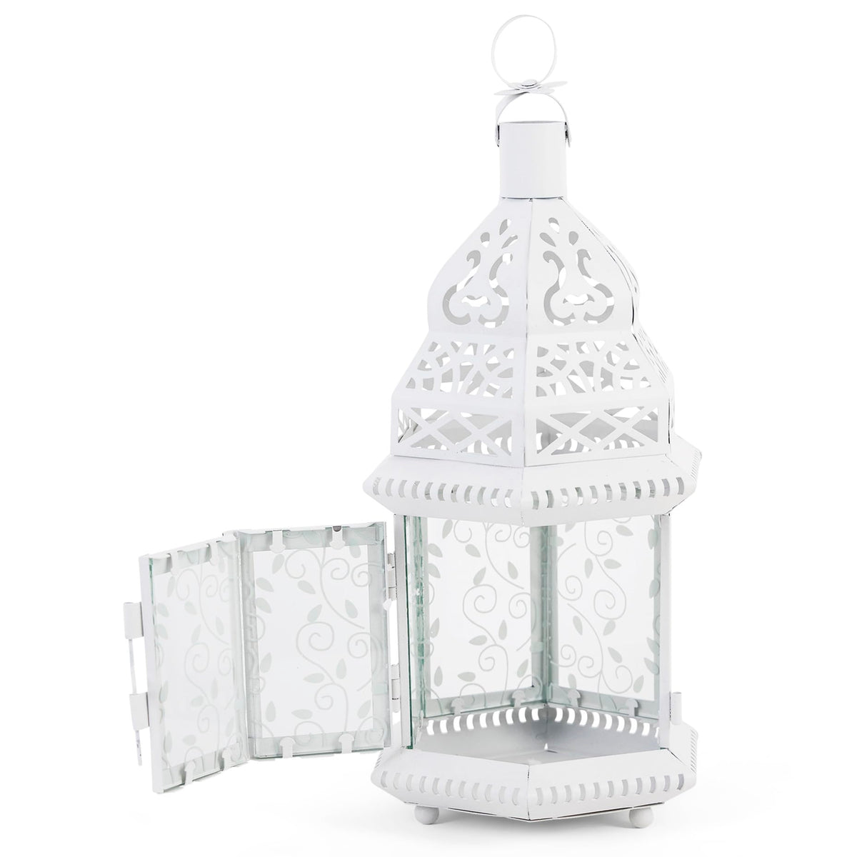 Accent Plus Christmas Decorations Indoor Lantern Decorative Outdoor Christmas Decorations Candle Lantern Moroccan Candle Holders Metal Hanging Lantern, White 6 X 5 X 12 Inches