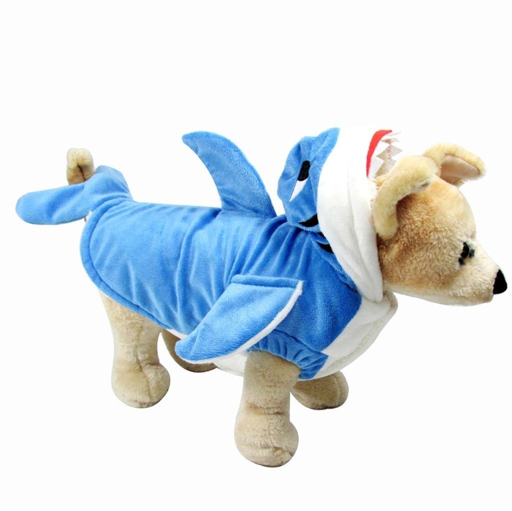 Mogoko Funny Dog Cat Shark Costumes, Pet Halloween Christmas Cosplay Dress, Adorable Blue Shark Pet Costume,Animal Fleece Hoodie Warm Outfits Clothes (S Size)