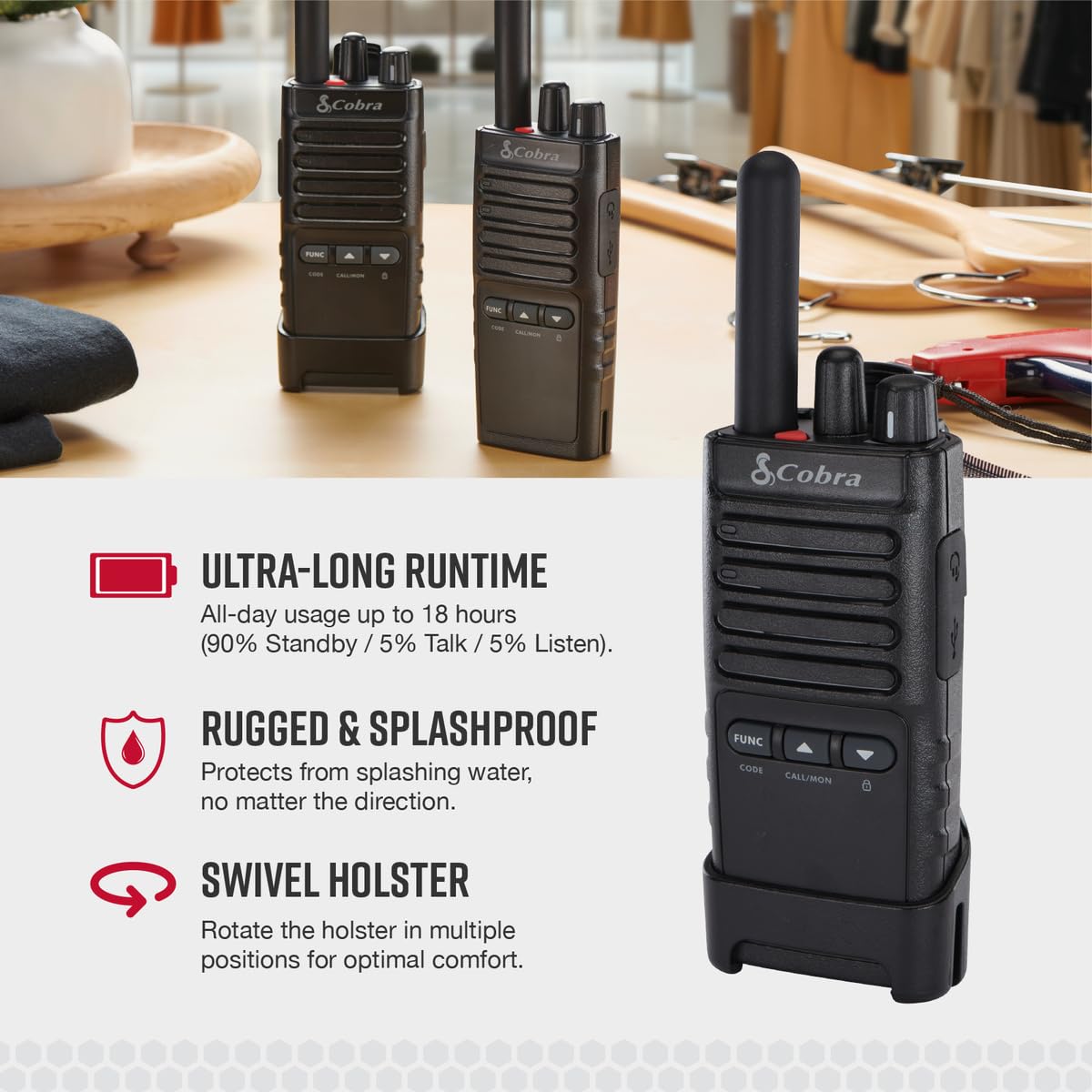 Cobra PX650 BCH6 - Professional/Business Walkie Talkies - Rechargeable, 300,000 sq. ft/25 Floor Range, Dust Protected and Splashproof (IP54 rating), Two-Way Radio Set (6-Pack)