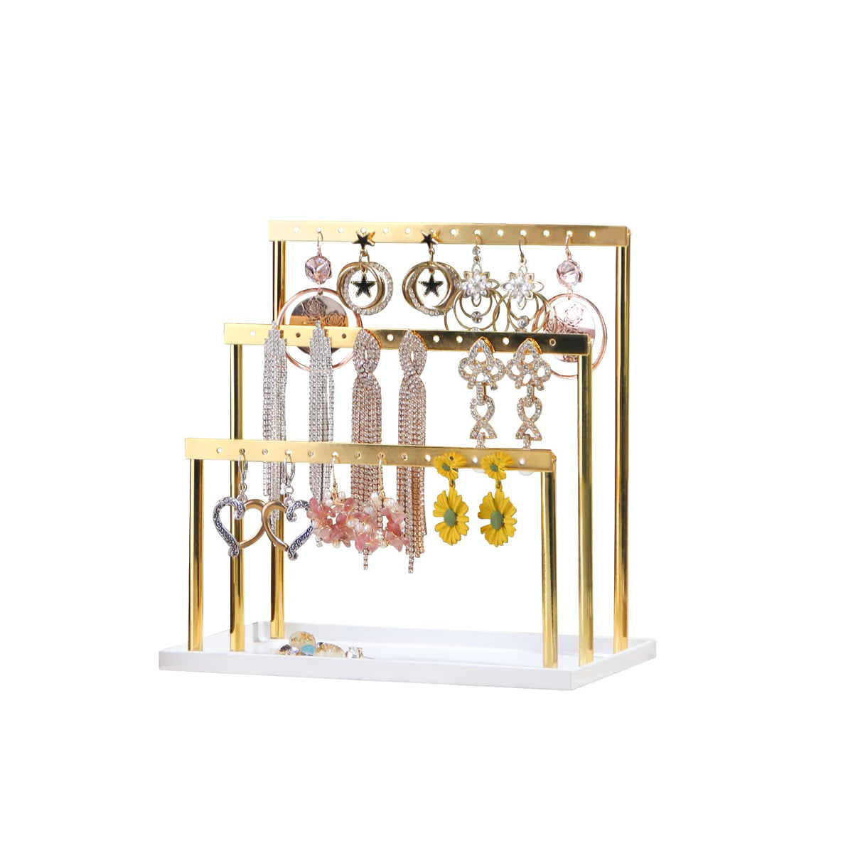 Pangkeep 3 Tier Earring Holder for Vendors,Stud Earrings Display Stand for Selling,Matel Jewelry Organizer for Girls (Gold)