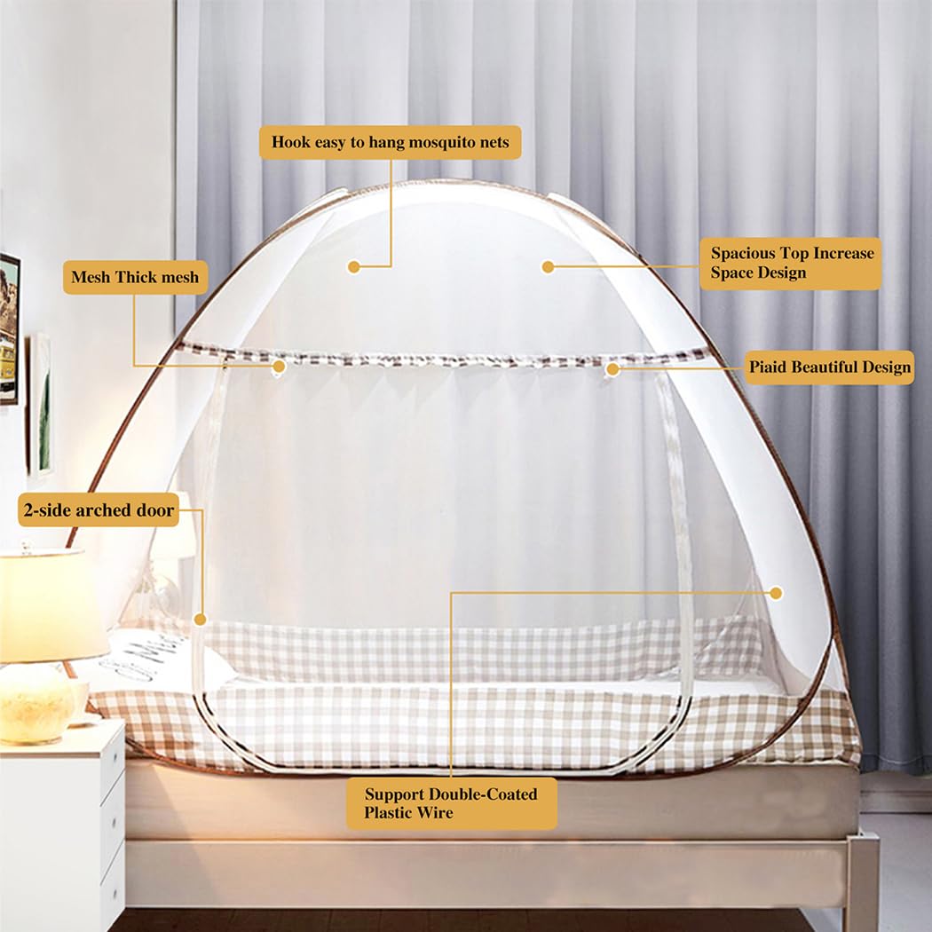 Digead Mosquito Net, Portable Travel Mosquito Nets, Foldable Single Door Mosquito Camping Curtain, 100x200cm Bed Canopy-Brown Edge