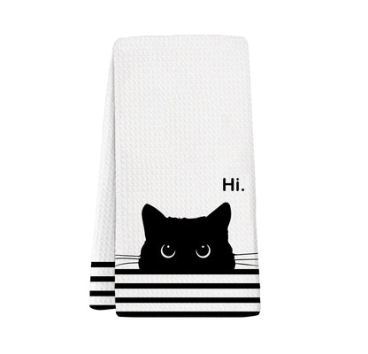 XYDEG Black Cat Gifts Hand Towels for Kitchen Bathroom Decor, Gifts for People Who Love Cats,Cute Waffle Weave Microfiber Dish Towels，16×24