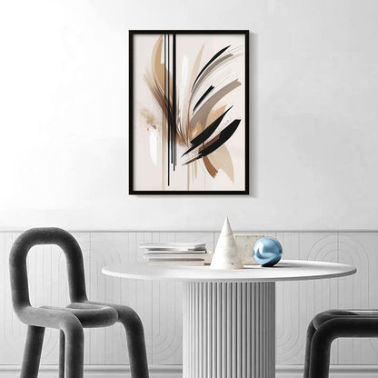 Framed Feather Lines Abstract Canvas Wall Art Print Modern Minimalist Poster Picture Living Room Bedroom Office Gallery Decor Living Room Bedroom Office Apartment 12X16 Inch Ready to Hang