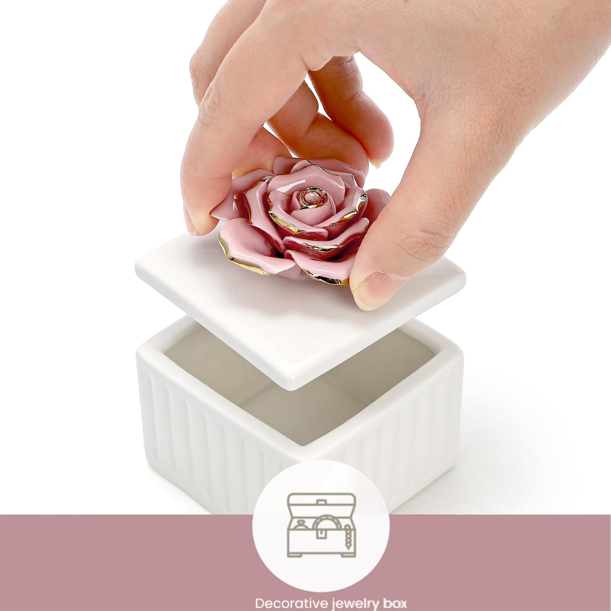 ZOOFOX 3 Pack Vintage Jewelry Box, Small Elegant Embossed Jewelry Holder with Lid and Rose-Shaped Knob, Ceramic Trinket Organizer for Women, Ring, Earrings, Necklace