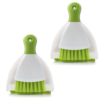 Small Hand Dust Pan and Brush - Small Broom and Dustpan Set, Mini Broom and Dustpan, Compact Dustpans and Brush for Home Cleaning, Sofa, Desk, Guinea Pig Cage, Cat Litter, etc. (Green 2 Set)