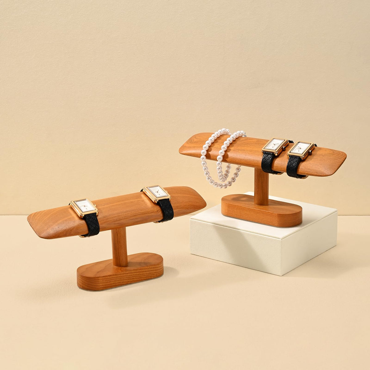 Woodten Solid Wood T-Bar Watch Display Stand Jewelry Organizer Holder for Watch and Bracelet