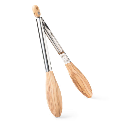 Salt & York Wooden Tongs Kitchen Long handle with non-Slip Grip for Cooking, Salad, Serving Food, Grilling - 11 Inch - Set of 1 (Olive)