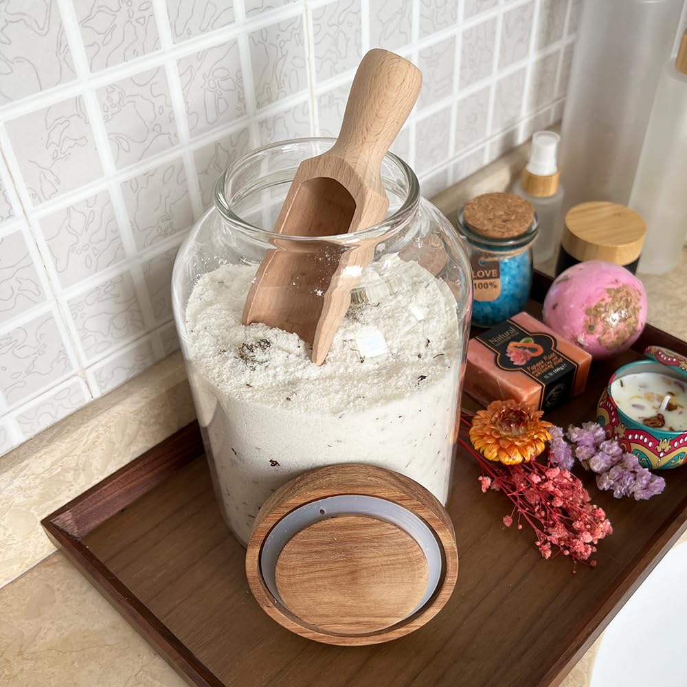 BEECO GIF2U 66 oz Bath Salts Glass Jar with Wooden Lid and Scoop,Bathroom Decor Container,Airtight Storage Bathtub Accessories for Women