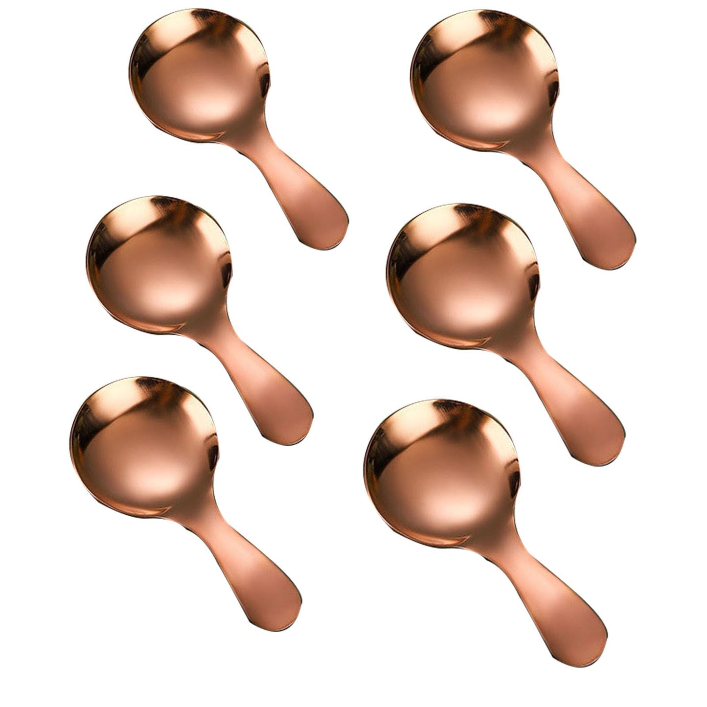 6 Pcs Stainless Steel Short Handle Thickened Small Round Spoons For Honey Candy Coffee Tea Salt Jam and Mustard - Ice Cream Dessert Spoon (F Rose Gold)