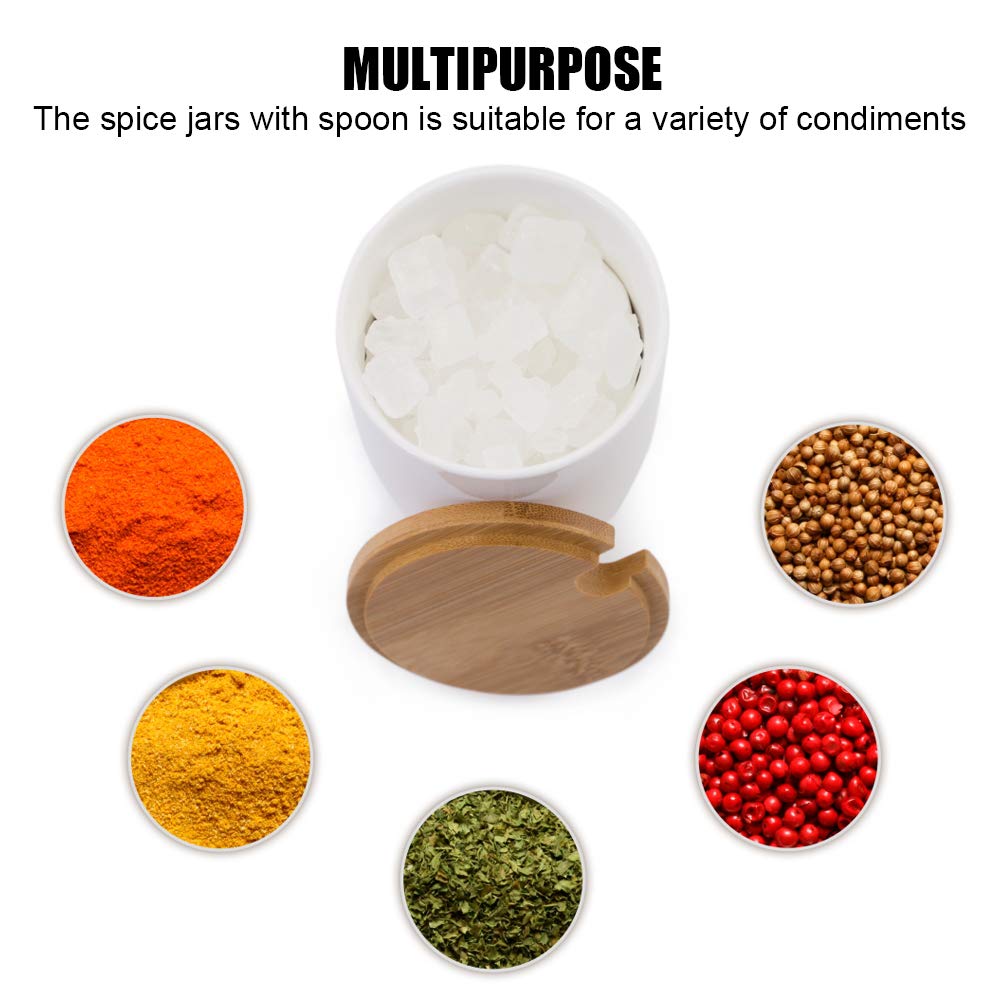 Lucky Goddness Ceramic Sugar Bowls with Bamboo Lids and Spoons-June Sky Muti-Functional Round Condiment Jar for Home- Spice Storage Canister,10.8 oz 320 ML,3 Pcs Set