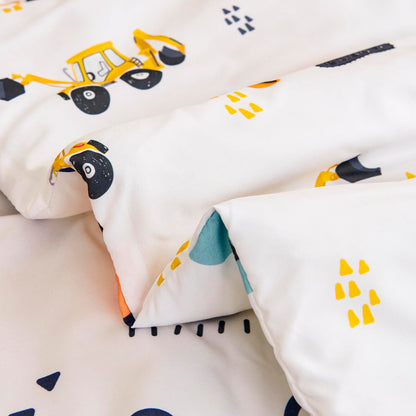 URBONUR 4-Piece Toddler Bedding Set for Boys Construction Car Printed Vehicles Toddler Comforter Set with Sheets Lightweight and Soft Perfect for Kids 2-6 Year Old Toddler Bed in a Bag