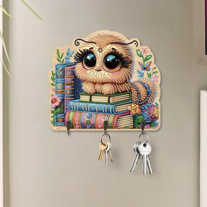 Diamond Art Pianting Key Holder, Cute Caterpillar Wall Organizer with 3 Hooks & Adhesive Backing, DIY Entryway Decor for Keys, Unique Functional Craft Gift for Women, Home Office Organization