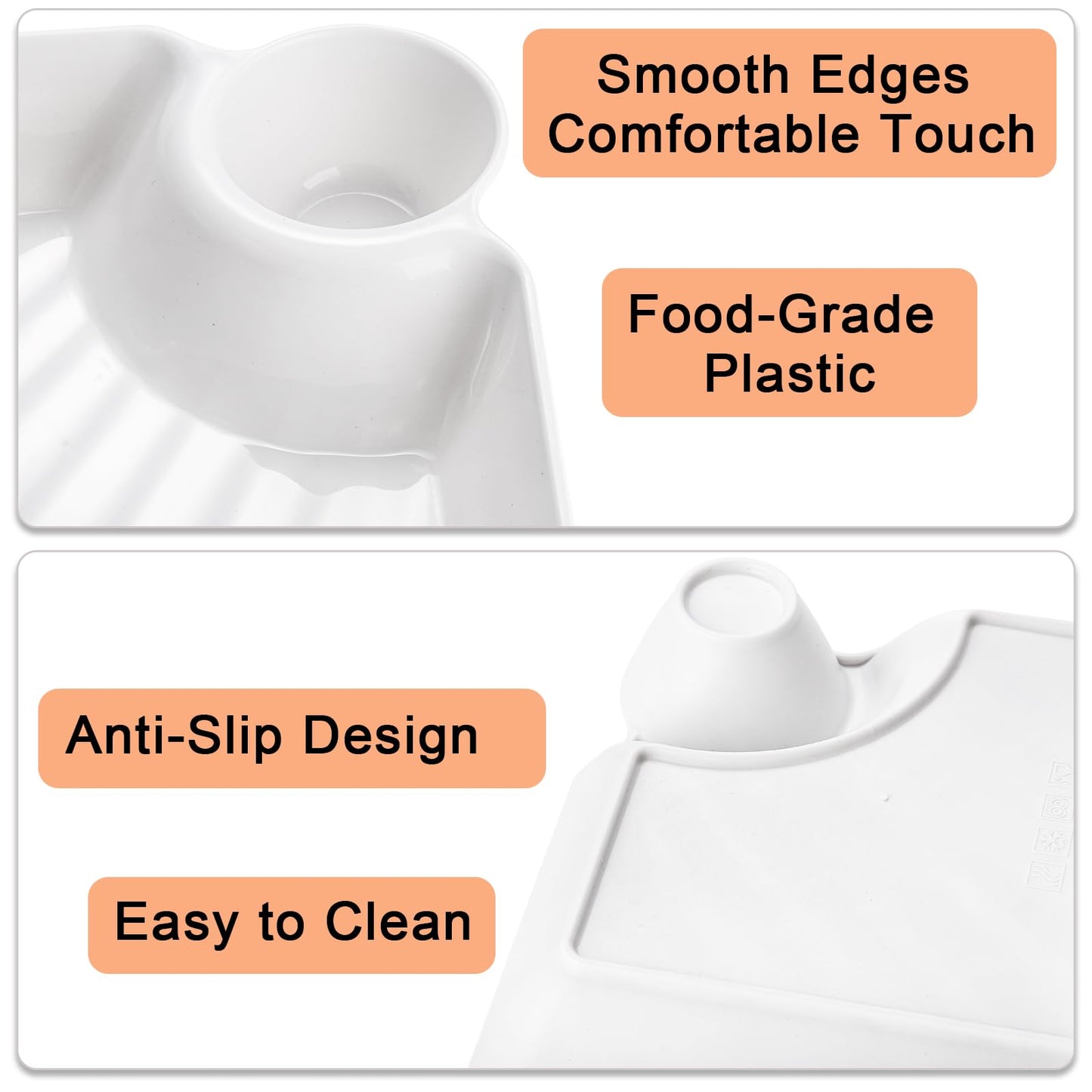 Lawei 10Pcs Chips and Dip Plates, Plastic Serving Platter Set Dumpling Plate with Dipping Saucer, White Divided Snack Serving Dishes for Appetizer, Sushi, Taco Salsa, Charcuterie, Reusable