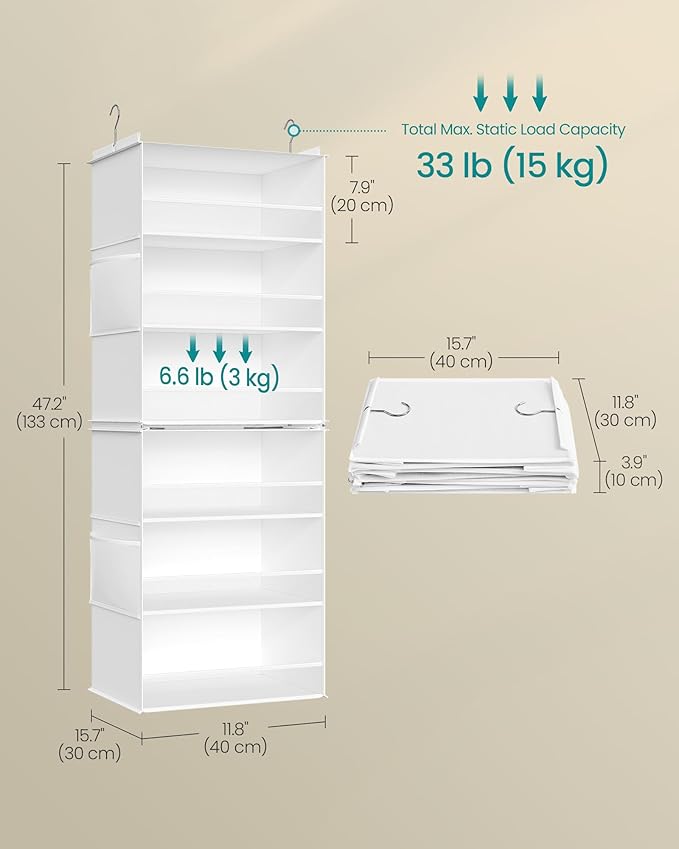 SONGMICS Hanging Closet Organizer, 6-Tier Fabric Storage Shelf, Separable