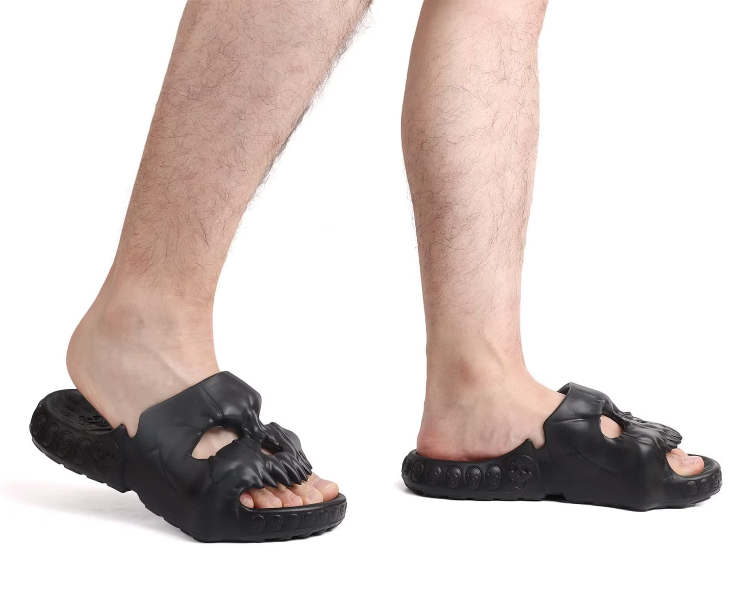 Skull Slides Sandals for Men Women,Non Slip Sport Sandals Cloud Cloudies Slides Slippers,Open Toe Slip on Comfy Beach Halloween Slides Shower House Home Indoor Outdoor Thick Soft Shoes Black Size