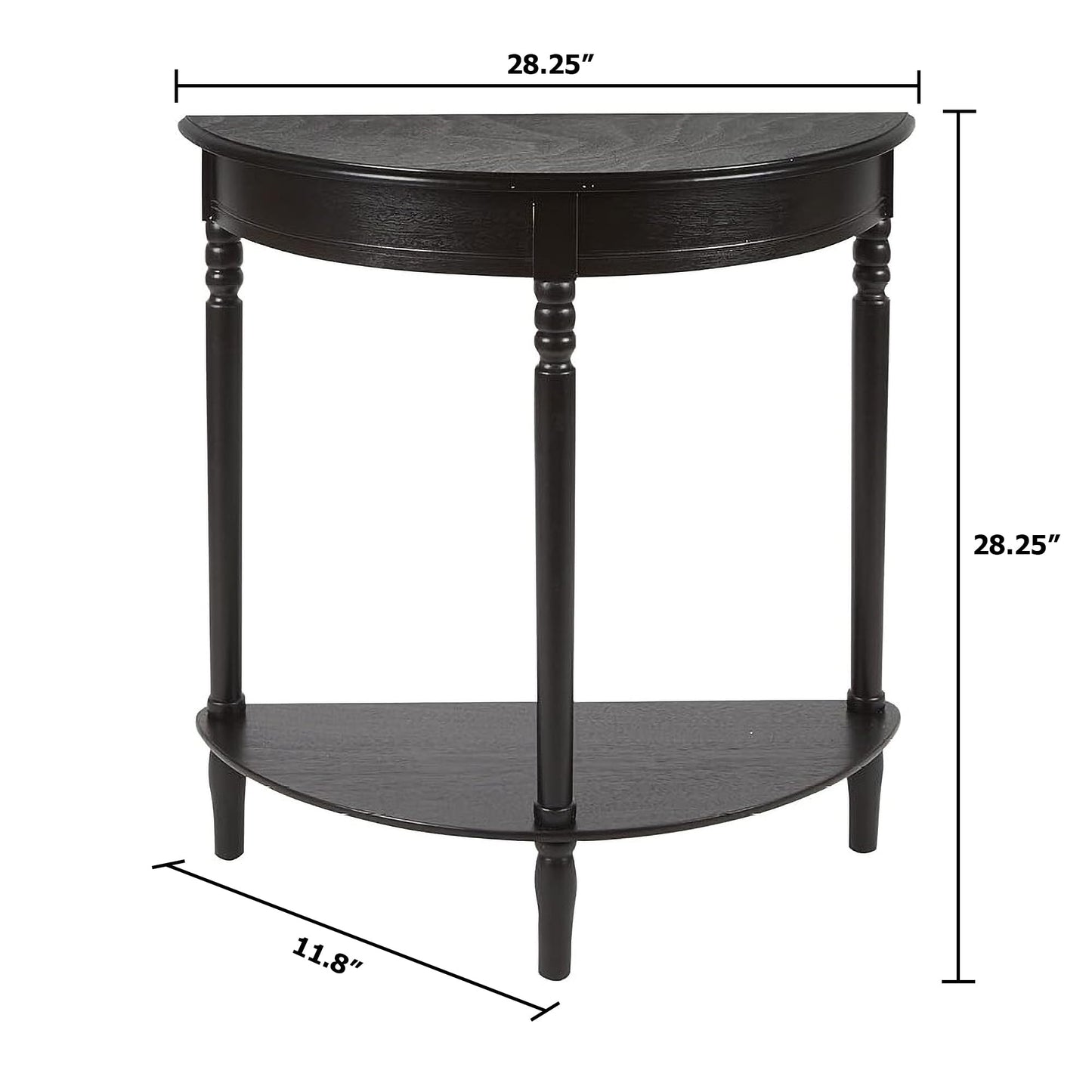Decor Therapy Half Moon Entry Table, With Shelves & Easy Assembly, Farmhouse Entryway Table, Black, Wood - (28.5" x 11.8" x 28.5")