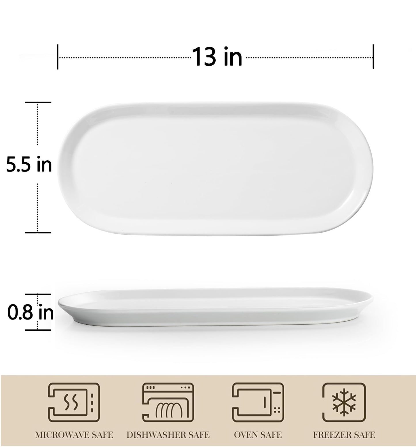 Gacoree Ceramic Oval Serving Platters Set of 4, 13 Inch White Porcelain Serving Trays for Appetizers, Sushi, Charcuterie, Desserts & Side Dishes, Microwave Dishwasher Oven Safe