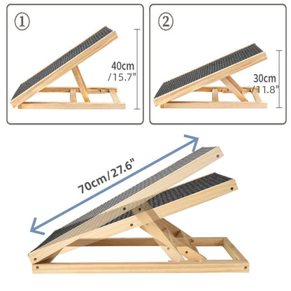 QiMu Solid Wooden Pet Ramp Car Dog Ladder, 2-Height Adjustable w/ Non-slip Carpet Safety Pets, Wooden Dog Ramp Surface Access Stair, Dog Ramp Ladder Cars High Bed, Black, 70x35x30/40cm(LxWxH)