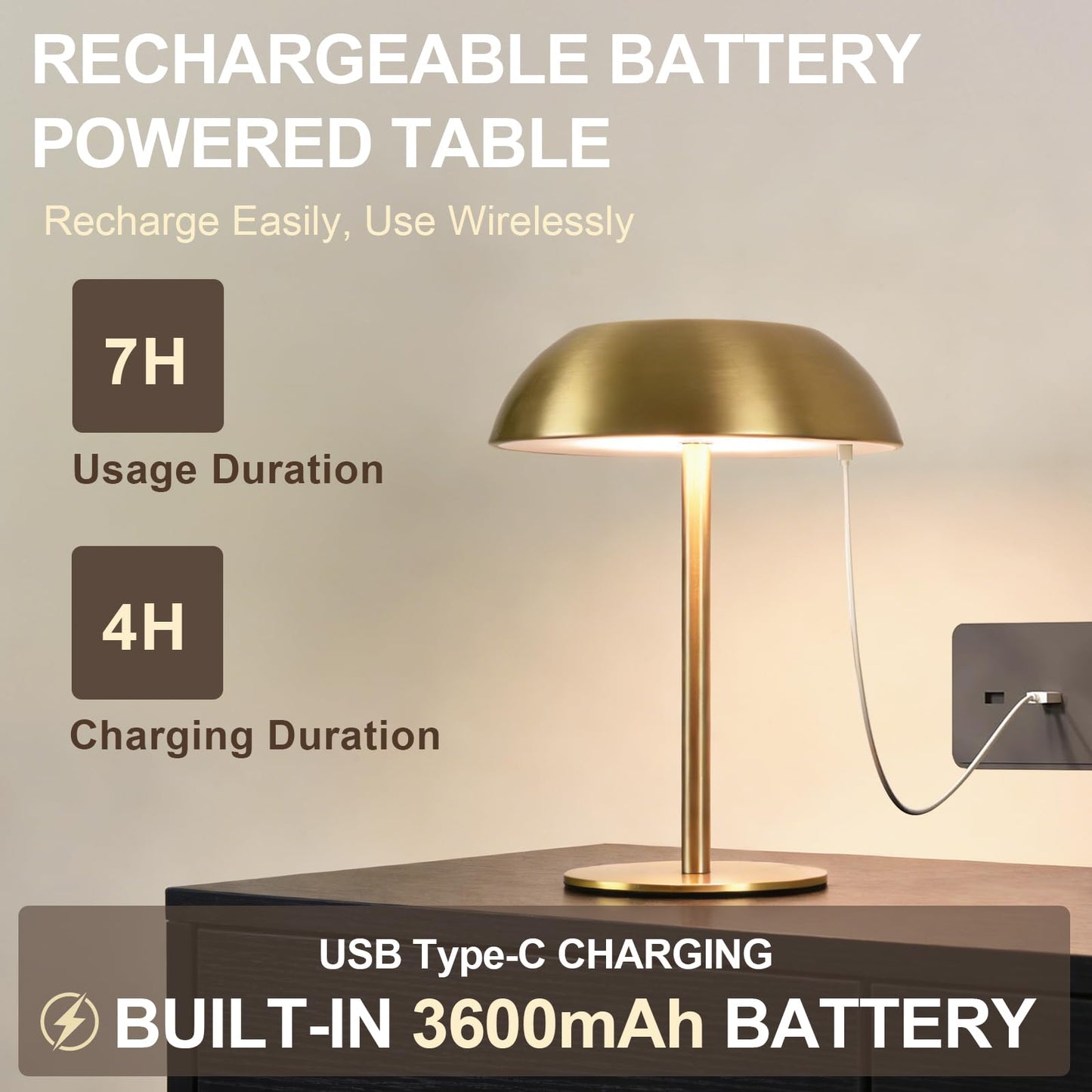 SisiHokai Small Rechargeable Lamp Cordless, LED Touch Battery Operated Table Lamp, Portable, Dimmable, Modern Home Decor, Desk, Bedroom, Bedside, Living Room, Kitchen, Patio, Restaurant, Bar, Gold
