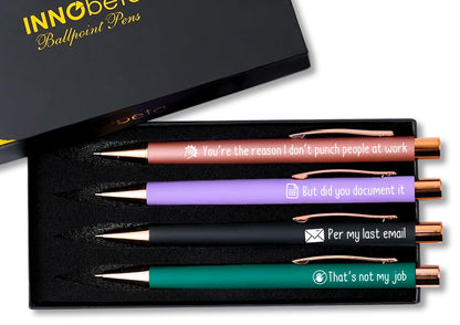 InnoBeta Farewell Gifts for Coworkers, Ballpoint Pen Set of 4, Coworker Leaving Goodbye gifts for women, Cool Funny New Job Presents for Birthday, Christmas - Punch - Gold