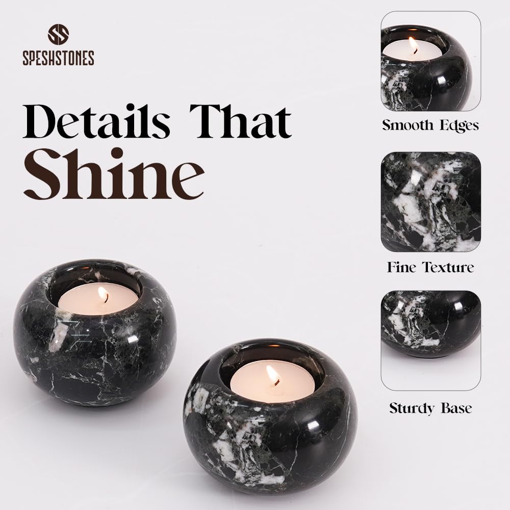 SPESHSTONES Marble Tealight Candle Holder 3-Inch Handmade Black Mini Votive Holder for Table Centerpieces, Earthy Room Decor, Decorative Candle Holder for Wedding Gifts