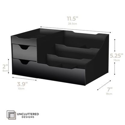 Large Black Cosmetic Organiser - Organiser Box With Drawers for Aftershave, Deodorant, Beard, Shaving Lotion, Perfume & Skincare - Perfect for Mens Bathroom & Bedroom Storage - Uncluttered Designs