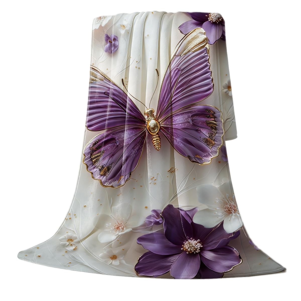 HUNXIAOJ Butterfly Blanket for Girls Women Kids Flannel Purple Butterfly Plush Throw Blanket Girls Bedroom Decor for Couch Bed Home Decor 49"x59"