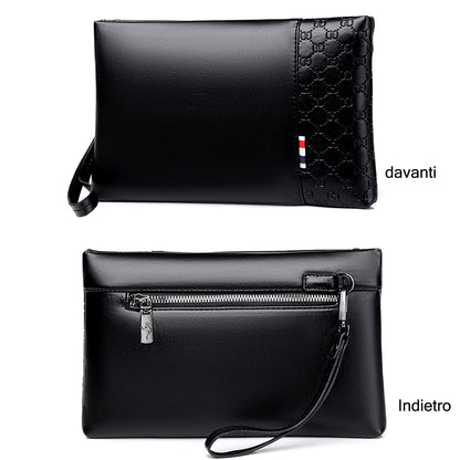 A-QMZL Clutch Bag Men's PU Leather Elegant Handbag Large Capacity Pochette Envelopes Handbags Card Slot Pockets Zipper Wallets Man with Strap Wrist Bag Business Casual Travel Office