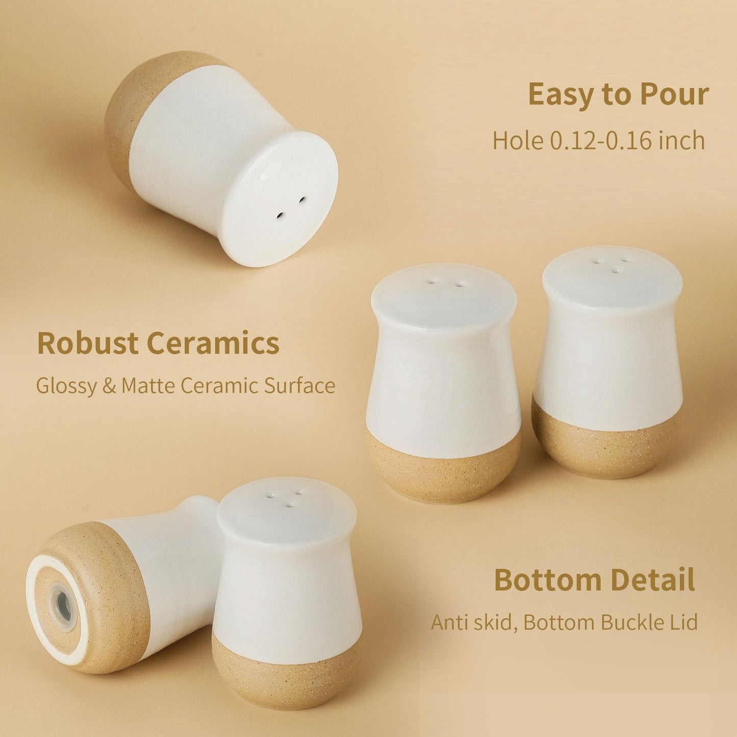Hasense Salt and Pepper Shakers Set, Ceramic White Salt Shaker for Kitchen Counter, Cute Pepper Shakers, Refillable Spice Shaker Set for Kitchen Counter, Farmhouse Home Kitchen Decor