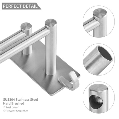 JS Towel Rail Self Adhesive Towel Holder Hanger SUS304 Stainless Steel Towel Rack 43.5cm/17.1 inch Anti-rust Dual Rod Towel Shelf Bar with 2 Hooks Multi-Function for Bathroom Shower Kitchen