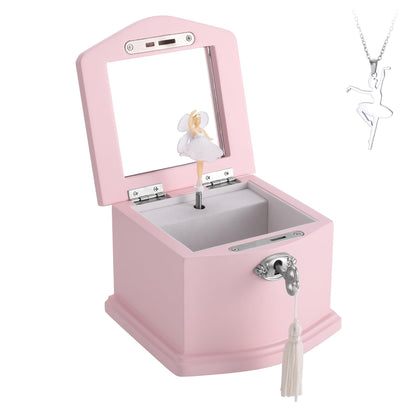 Jozen Gift Pink Small Ballerina Musical Jewelry Box with Mirror and Lock for Girls，Pink Kid's Jewelry Storage Music Chest,Gift for Christmas,New Year,Birthday