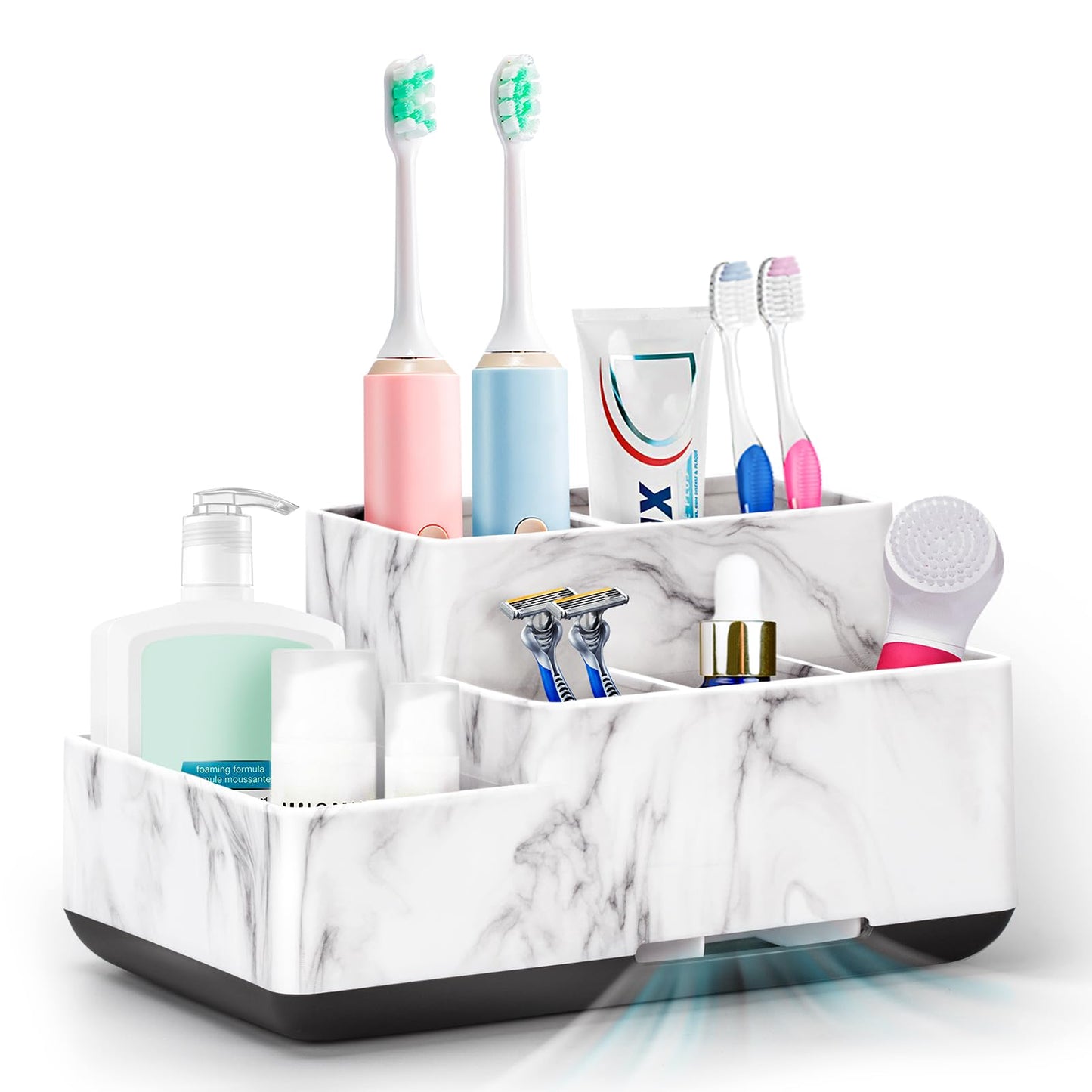 Detachable Toothbrush and Toothpaste Holder for Bathroom Countertop, Large Bathroom Organizer Storage Anti-Slip for Shower, Kitchen, Kids, Family, Multifunction Toothbrush Holders Marble Silver