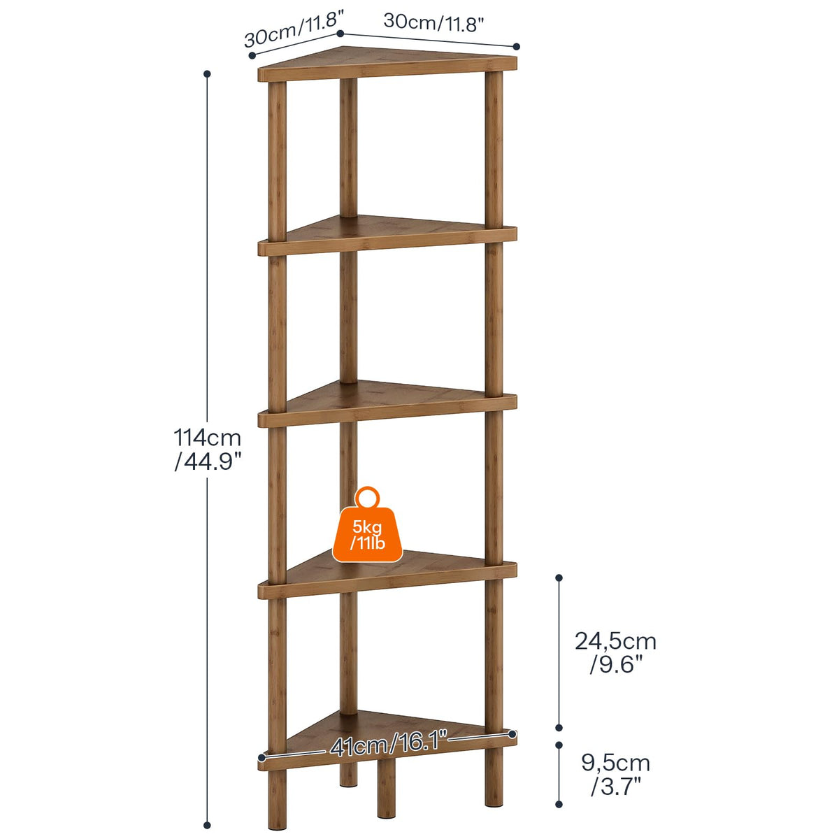 HOOBRO Corner Shelf Stand, 5-Tier Bamboo Corner Bookshelf, Plant Display Shelf, Corner Bookcase, Multipurpose Shelving Unit for Small Space, Living Room, Easy Assembly, Mocha MA20CJ01