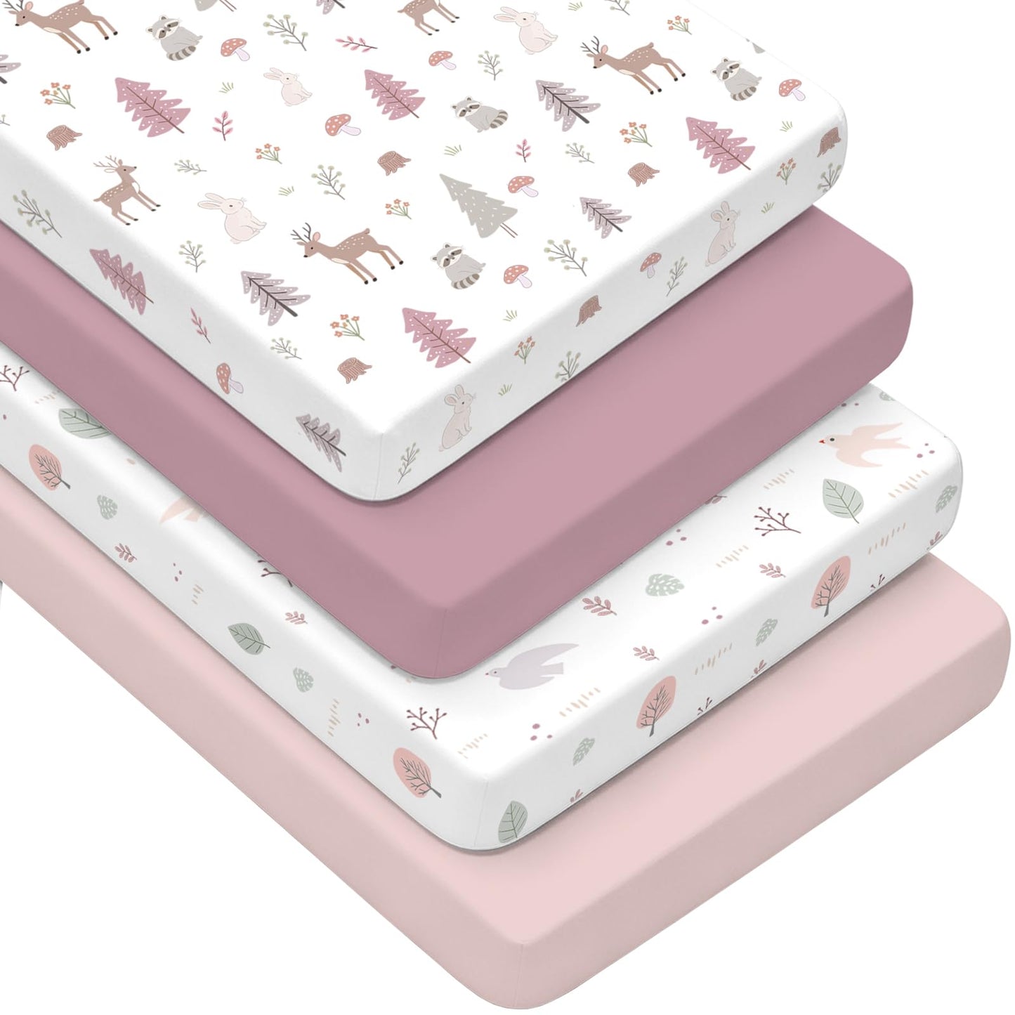 4 Pack Baby Crib Sheets for Girls - Ultra Soft & Skin-Friendly Fitted Crib Sheet for Standard Crib and Toddler Mattress, 52"x28"(Dusty Rose)