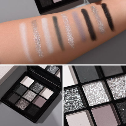 9 Color Smokey Eyeshadow Palette - Highly Pigmented Matte & Glitter Shades, Long-Lasting, Waterproof & Blendable, Black Silver Gray Eyeshadow Set for Sultry Glam (Reversal Star Smokey)