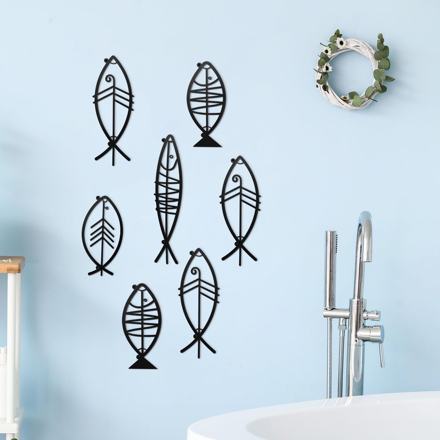 CroBlissful 7 Pcs Metal Fish Wall Decor Art Beach Nautical Coastal Wall Decor Modern Summer Ocean Theme of Fish Wall Art for Indoor Outdoor Home Bedroom Living Room Office