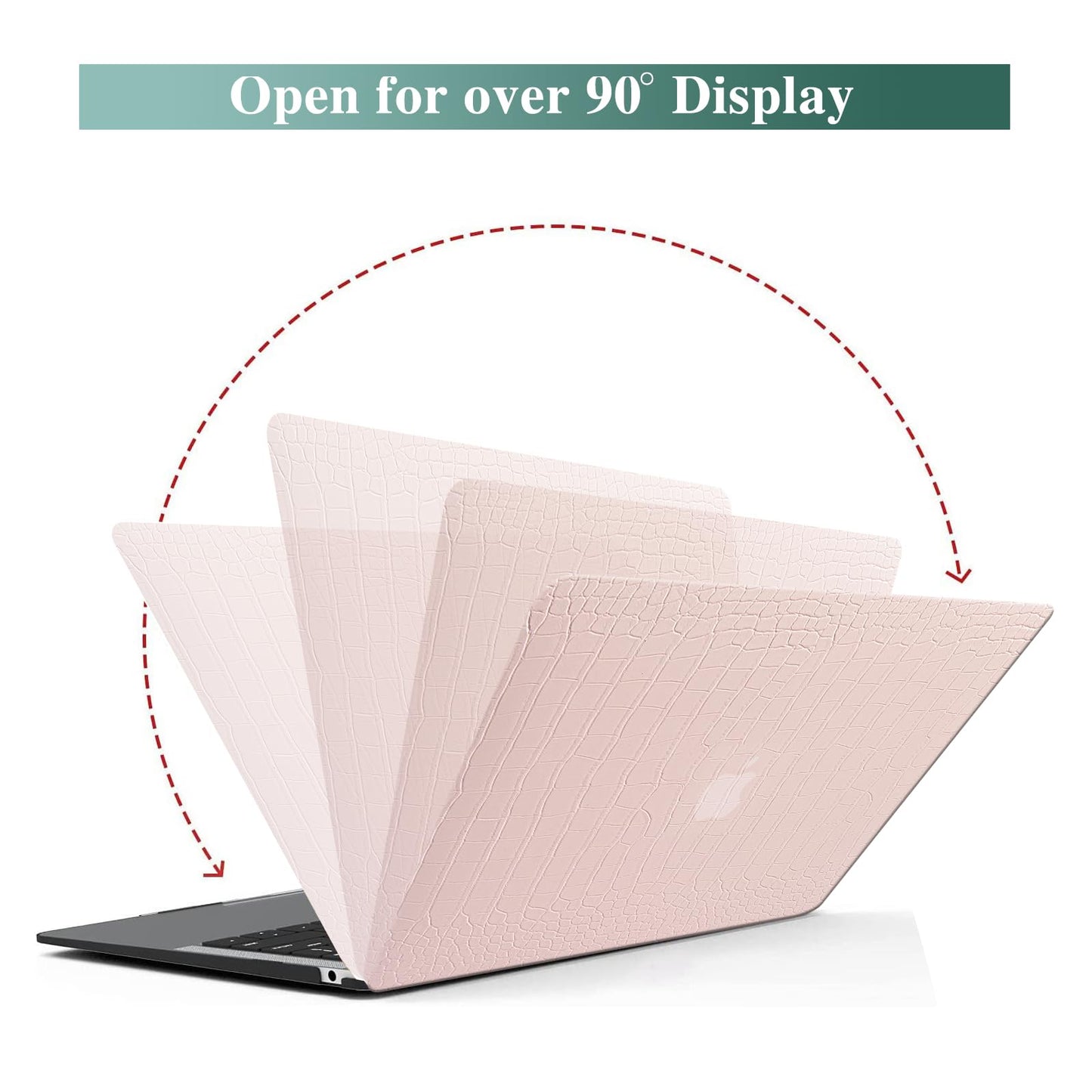 AUSMIX for MacBook Air 13 Inch Case 2021 2020 2019 2018 Release M1 A2337 A2179 A1932 Touch ID, MacBook Air M1 Cover Crocodile Leather Hard Shell Case & Keyboard Cover for MacBook Air 13 Inch,Pink