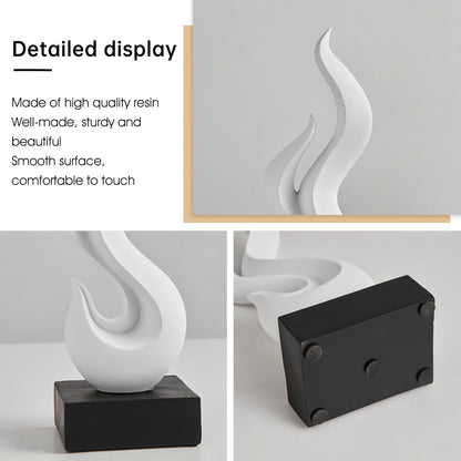 Modern Abstract Art Table Decoration, Gold Decor Flame Statue for Living Room Home, Black Shelf Decor Accents, Abstract Art Resin Sculpture for Dining Room, Office & Coffee Table Centerpiece (White)