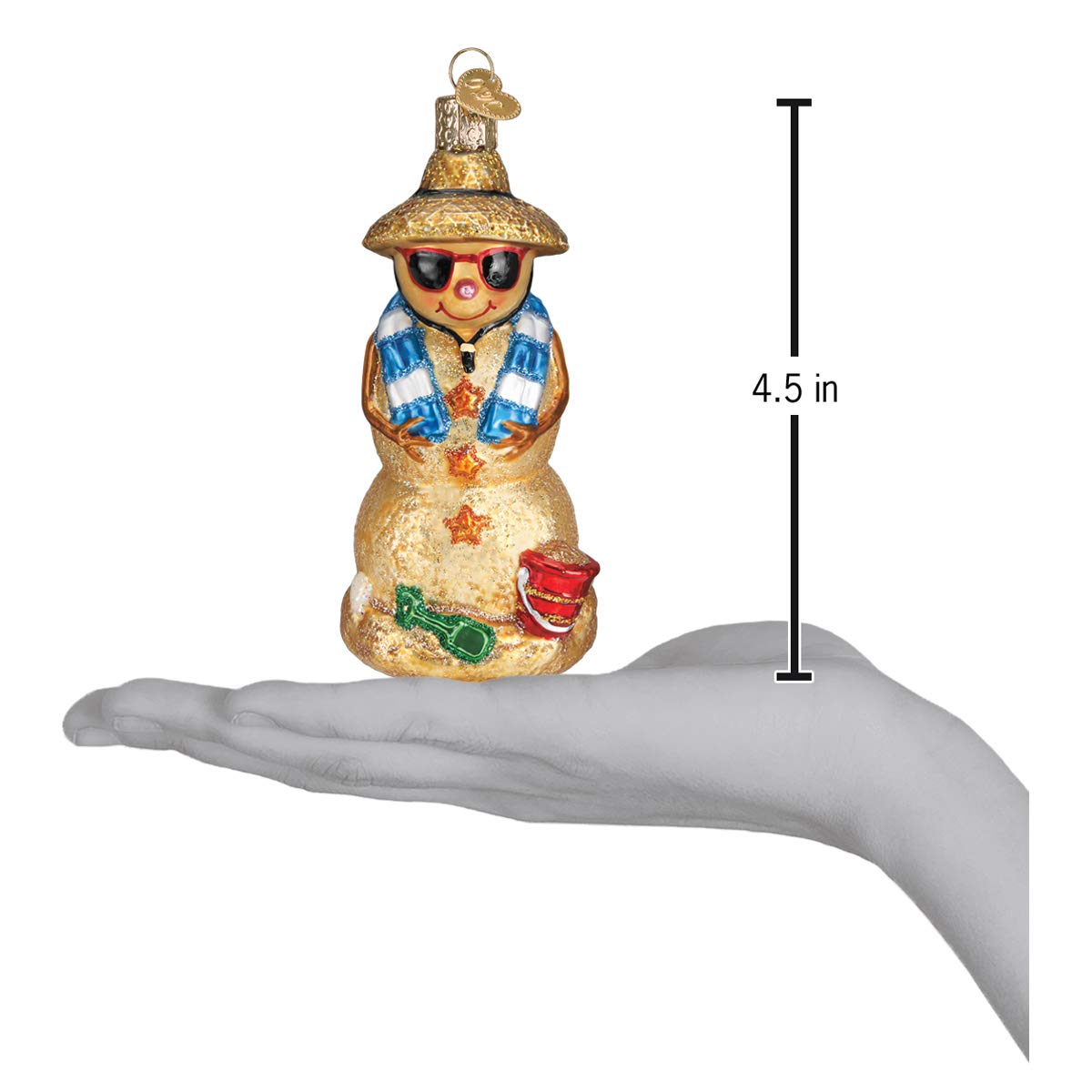 Old World Christmas Sand Snowman Glass Blown Ornament for Christmas Tree, Handcrafted Holiday Decoration, Snowman Collection