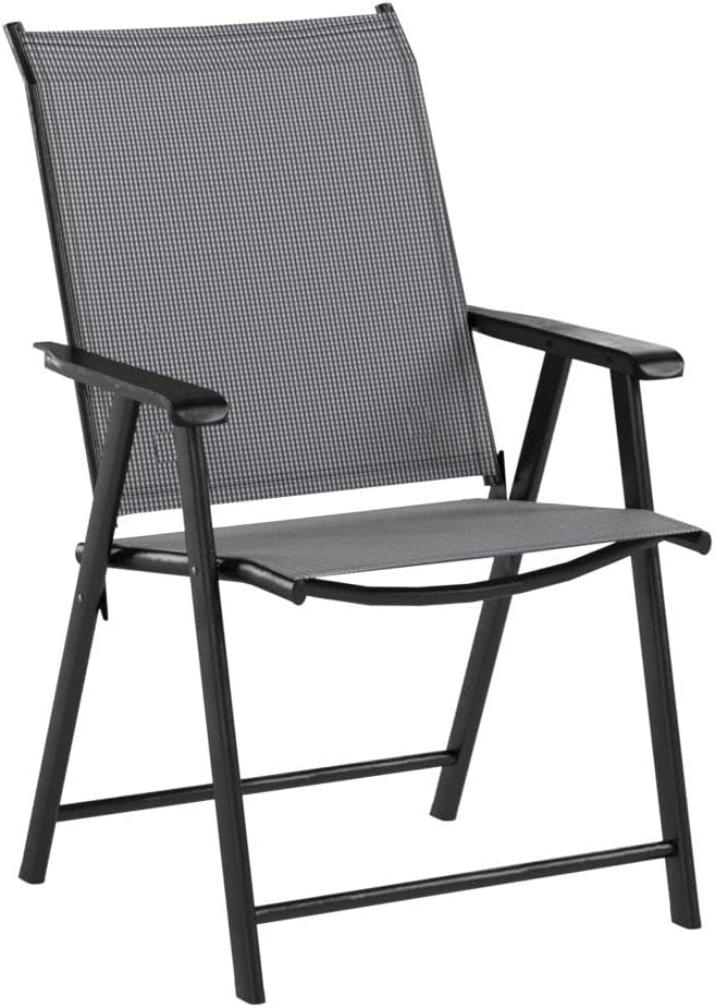 Giantex Set of 4 Folding Patio Chairs, Outdoor Portable Dining Chairs for Garden Camping Poolside Beach Deck Lawn, 4-Pack Sling Armchairs, Metal Frame, Grey