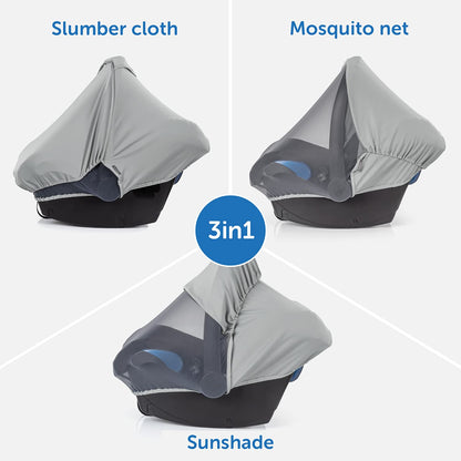 Zamboo - 3 in 1 Universal Car Sun Shade for Baby with UV Protection 50, Baby Mosquito Net and Blackout Cover in one Car Seat Accessory (Grey)