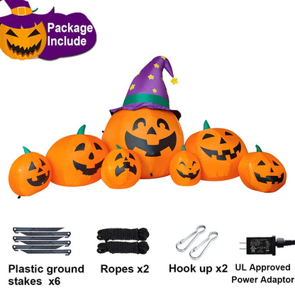 Poptrend Inflatable Halloween Decorations,8.2 FT Inflatable 7 Pumpkins Wearing Witch Hats Outdoor Halloween Blow Up Yard Decorations Internal LED Lights Holiday Decorations Home Garden