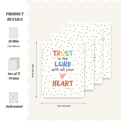 LARTSFRO Bible Christian Wall Art Decor Posters Prints, Inspirational Bible Verses Room Bathroom Bedroom Playroom Dorm Wall Art Decor Aesthetic for Nursery Baby Kids Teen Girls Gifts, Christian Classroom Wall Decor, 12x16 Inch Set of 4 Pcs Pictures (UNFRA
