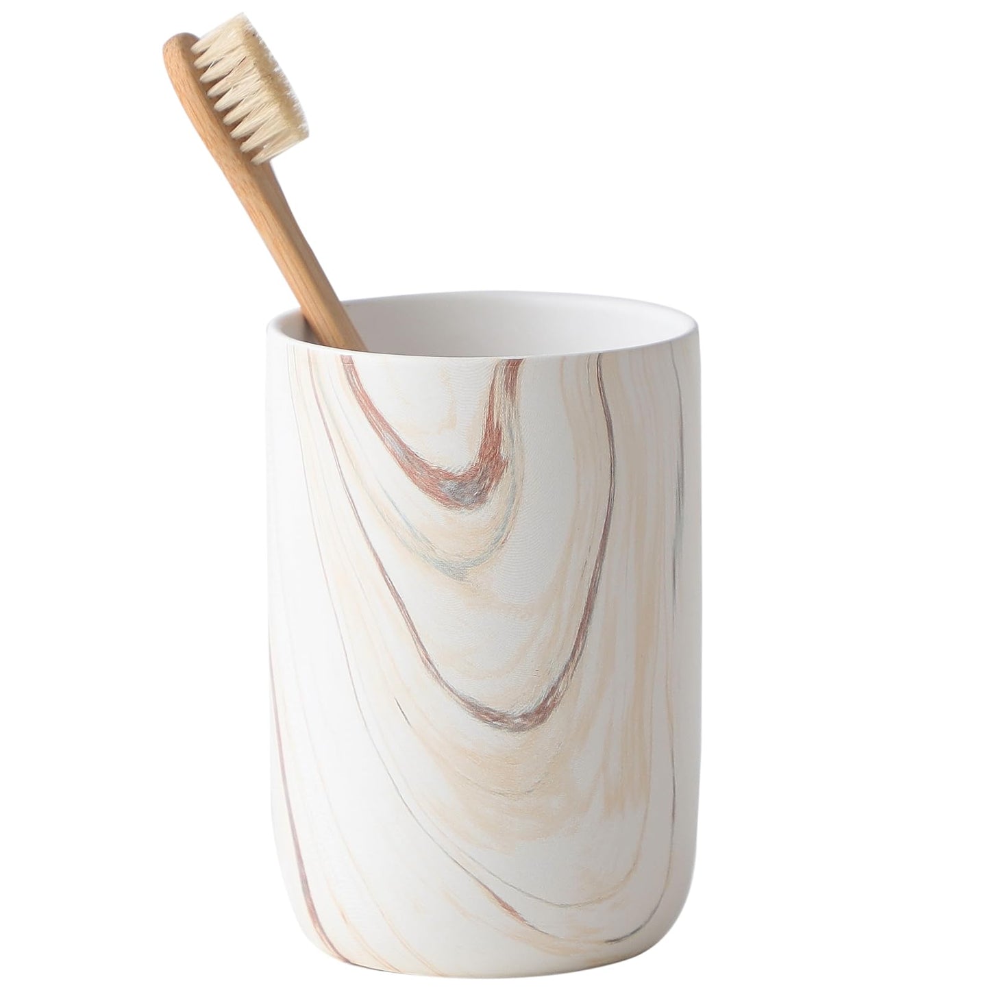Brown Marble Toothbrush Holder - Ceramic Toothbrush Holder for Bathrooms, Toothbrush Toothpaste Holders, Marble Bathroom Tumbler Cups Reusable Toothbrush Mouthwash Cup, Bathroom Counter Organizer