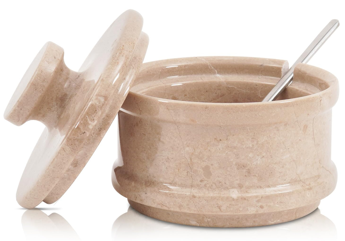 Radicaln Marble Salt Cellar with Lid 4" Inch Verona Handmade Salt Jar & Spice Storage Containers For Kitchen Countertop, Ideal Sugar Bowl & Salt dish For Table