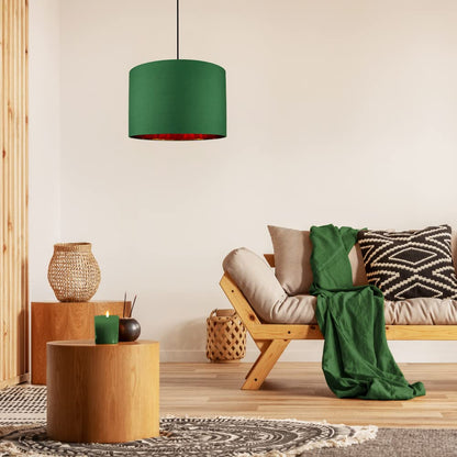 Modern and Chic Forest Green Cotton Fabric 16" Floor, Table or Pendant Circular Drum Lampshade with Shiny Copper Inside | Beautiful Statement Piece by Happy Homewares