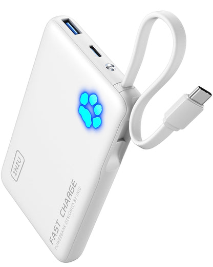 INIU 45W Portable Charger, 10000mAh Built-in USB C Cable Fast Charging Power Bank, Small Type C Battery Pack, Powerbank for iPhone 17 16 15 14, iPad, Samsung S25 S24 etc. Travel Camping Essentials