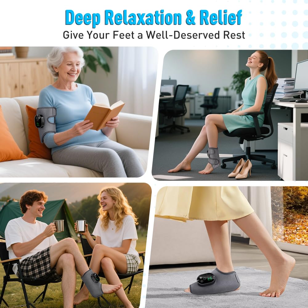 Ankle Massager,3-in-1 Wearable Hot & Vibration Massager for Feet, Ankles, and Arms | Reusable Heating Pad Brace for Home Recovery (Grey)