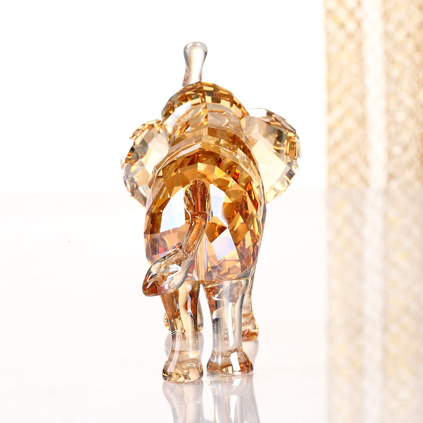 DOJOZ Crystal Lucky Elephant Figurine Collection Ornament Statue Animal Collectible Home Decor (Gold)