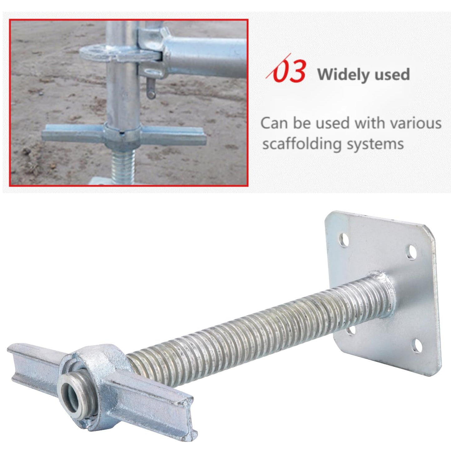 Scaffold 24" Adjustable Leveling Galvanized Screw Jack with Base Plate, 4 Pack
